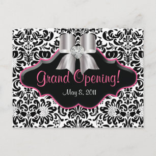 Salon Briefkaart Damask Black White Pink Jewels Bo