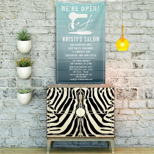 Salon Business We're Open Teal Ombre Spandoek