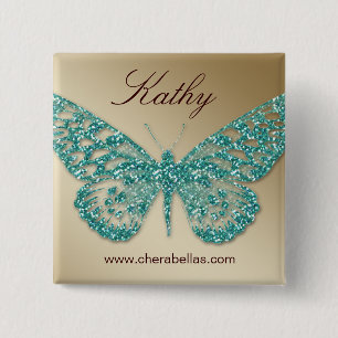 Salon Butterfly Name Tag Button Blauwgroen Gold
