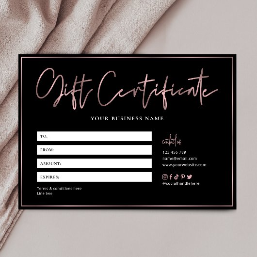 Salon Chic Roos Gold Black Trendy Gift Certificate
