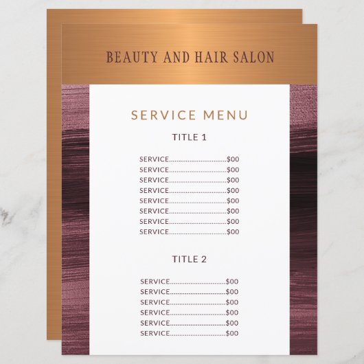 Salon de beauté menu de service moderne prospectus (Devant / Derrière)