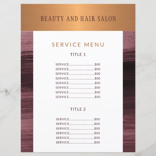 Salon de beauté menu de service moderne prospectus (Devant)