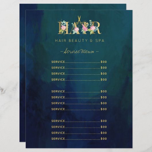 Salon de coiffure de luxe service menu marine vint (Devant / Derrière)