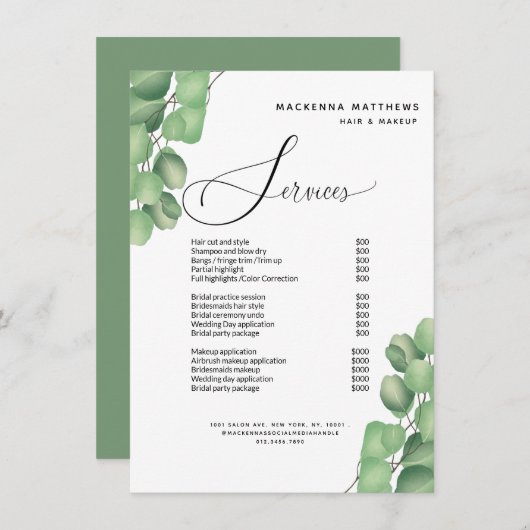 Salon de coiffure moderne Foliing Tarifs Menu Serv (Devant / Derrière)