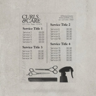 Salon de coiffure moderne Menu/Liste de prix