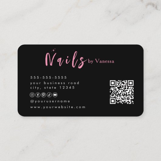 Salon de l'artiste du clou rose noir Code Qr Carte (Dos)