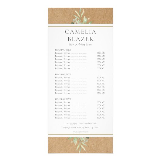 Salon de verdure rustique Menu Tarifs (Devant)