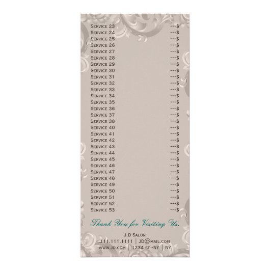 Salon en spa Service Brochure Rack-kaart Reclamekaart (Achterkant)