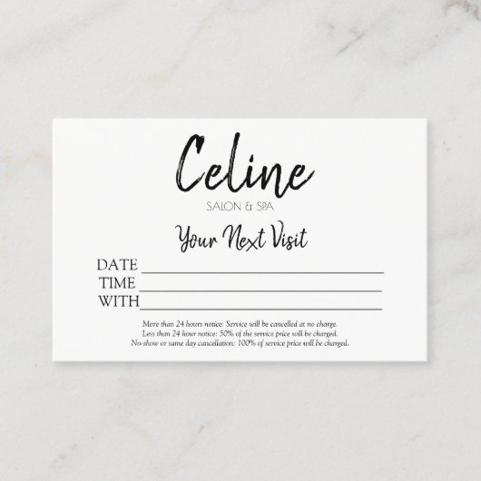 Salon et Spa des cartes de rendez-vous (Devant)