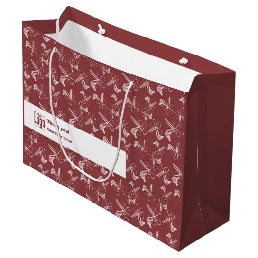 Salon Gereedschappen patroon Logo Motto QR Code Bo Groot Cadeauzakje (Voorkant Gekanteld)