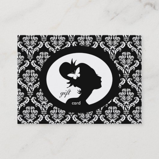Salon Gift Card Butterfly Woman Silhouette BW Kortingskaartje (Voorkant)