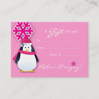 Salon Gift Card Spa Xmas Snowflake Penguin Pink Kortingskaartje