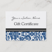 Salon Gift Certificate Blue Black Damask Kortingskaartje (Voorkant)