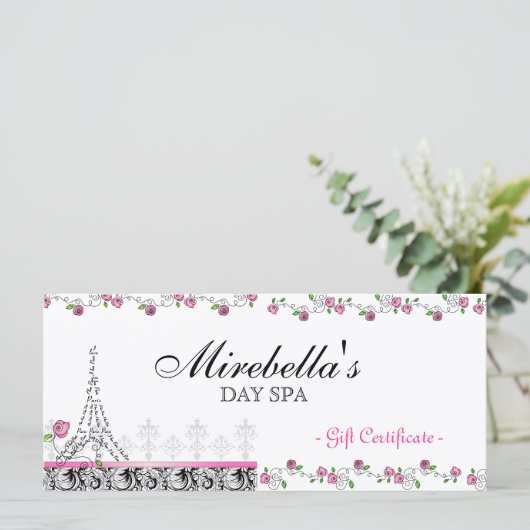 Salon Gift Certificate Paris Eiffel Tower Rozen (Staand voorkant)