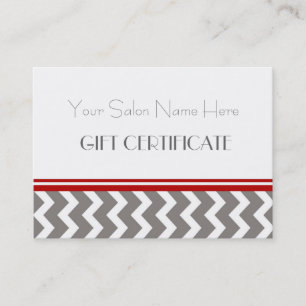 Salon Gift Certificate Red Gray Chevron Kortingskaartje