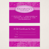 Salon Gift Kaart Certificate Spa Pink Damask (Voorkant /achterkant)