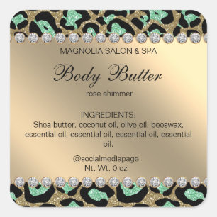 Salon Glitter Leopard Mint Groen Vierkant Sticker