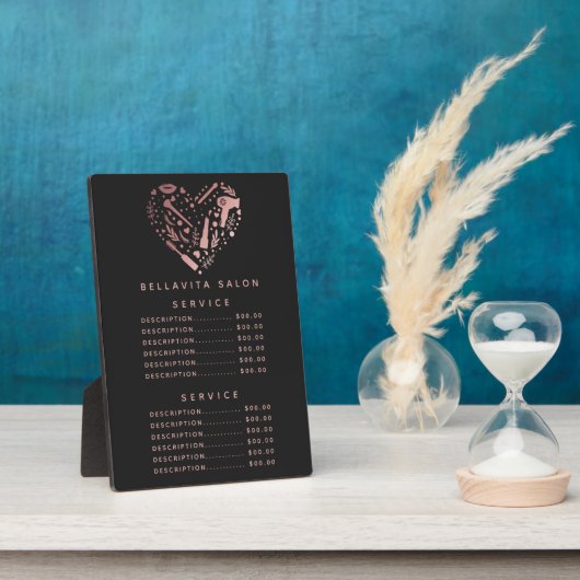 Salon Gold Heart rose Prix Menu Plaque (Côté)