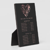 Salon Gold Heart rose Prix Menu Plaque (Côté)