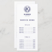 Salon homme simple marine et blanc menu de service (Devant / Derrière)