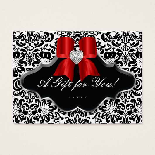 Salon Jewelry Gift Kaart Bow Floral Damask Red Blk (Voorkant)
