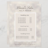 salon luxe perle élégante carte de prix (Devant / Derrière)