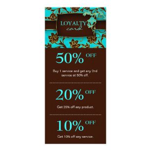 Salon Marketing Cards Blue Brown Floral Elegant Reclamekaart