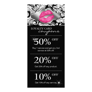 Salon Marketing Cards Damask Pink Glossy Lips Silv Reclamekaart