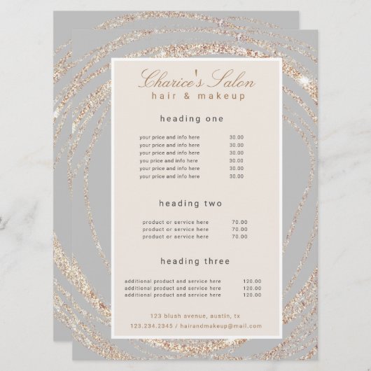 Salon Modern Faux Gold abstract Elegante Prijs Kaa Menu (Voorkant / Achterkant)