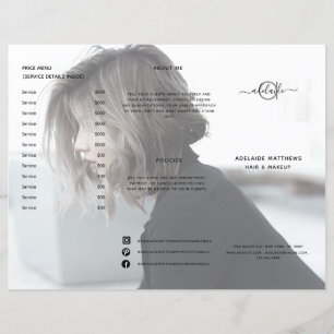 Salon moderne de cheveux noirs Liste de prix Menu