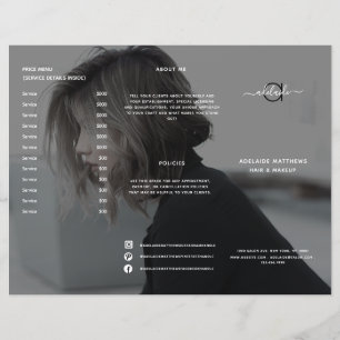 Salon moderne de cheveux noirs Liste de prix Menu