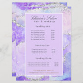 salon paars zilveragate glitter-prijskaart menu (Voorkant / Achterkant)