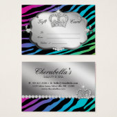 Salon Poison Card Bold Zebra Rainbow Pink Crown (Devant & derrière)