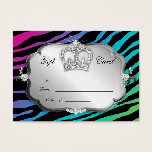 Salon Poison Card Bold Zebra Rainbow Pink Crown (Devant)
