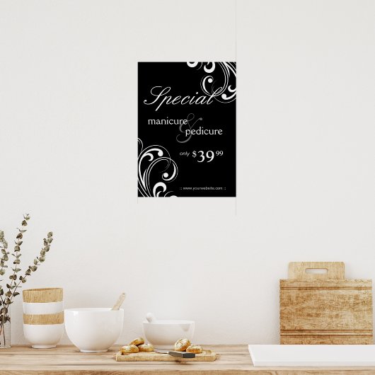 Salon Poster Spa Black & White Swirls (Keuken)