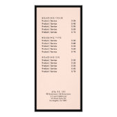 Salon Prijs Service Lijst Elegante Roze Roos Kleur Reclamekaart (Achterkant)