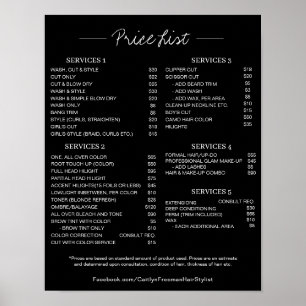 Salon Prijslijst Poster, Bewerkbare Prijslijst Poster