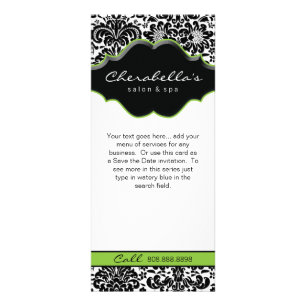 Salon Rack Card Damask Lime Green Floral Spa Reclamekaart