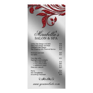 Salon Rack Card Jewelry Leaf Floral Red Sparkle Reclamekaart