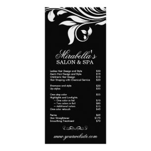 Salon Rack Card Spa Leaf Floral Black White Reclamekaart