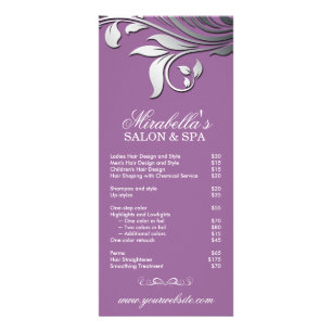 Salon Rack Card Spa Leaf Floral Paars Silver Reclamekaart