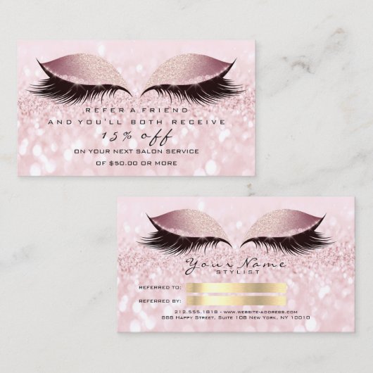 Salon Reference Kaart Glitter Pink Lashes Makeup (Voorkant / Achterkant)
