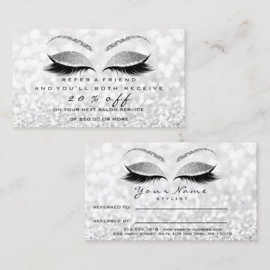 Salon Reference Kaart Silver Makeup Lashes Extensi (Voorkant / Achterkant)