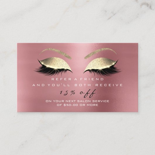 Salon Referral Kaart Glitter Roos Gold Bean Lashes (Voorkant)