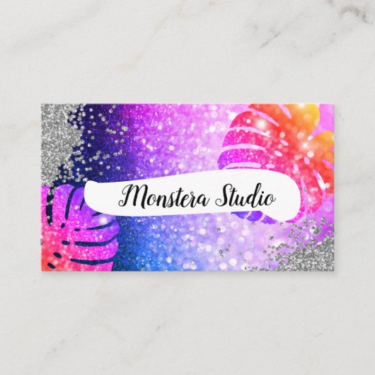 Salon rose de Monstera Carte de visite en marbre (Devant)