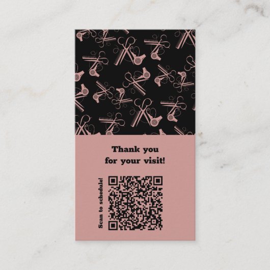 Salon Roze & Zwart Haar Gereedschap Patroon QR Dan Klantenkaartje (Voorkant)