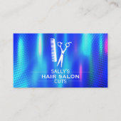 Salon Scissors en Comb Logo | Blauw metaal Visitekaartje (Voorkant)