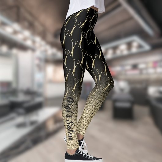 Salon Scissors Gold Glitter Gradient Monogram Leggings