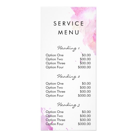 salon service menu waterverf verfsplaat (Voorkant)