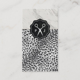 Salon Shears Monogram Marble Trim Leopard Visitekaartje